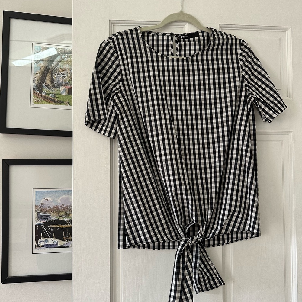 Black and White Gingham Tie-Front Top